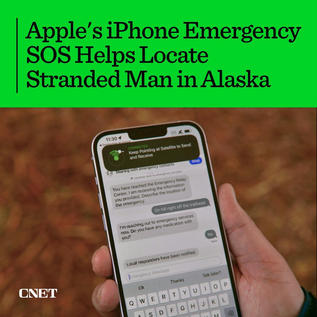 CNET - Rescuers in Alaska were able to locate a stranded snowmobiler with the help of Apple's new Em