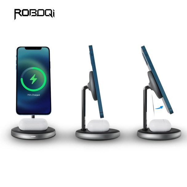 image  1 ROBOQi 2-in-1 Magnetic Charging Stand for iPhone 12 AirPods Pro